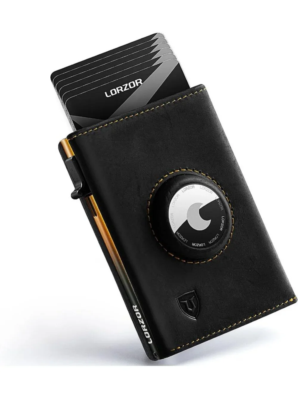 Slim Leather Wallet with AirTag Holder, RFID Blocking, Minimalist Card Case, ID